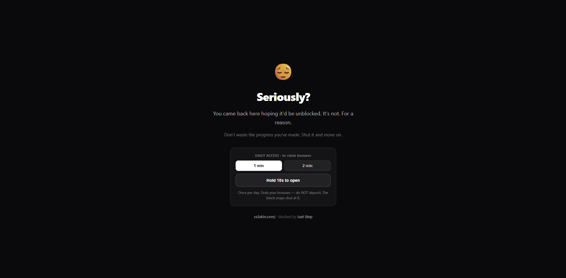 The Just Stop browser block page